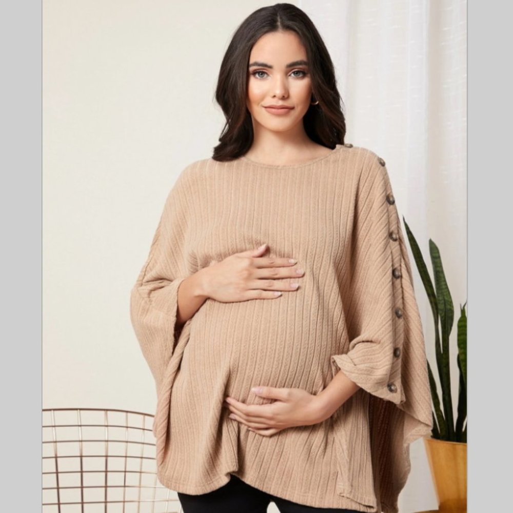 NWT maternity woman women button cape top poncho khaki clothes clothing baby new - Picture 5 of 6